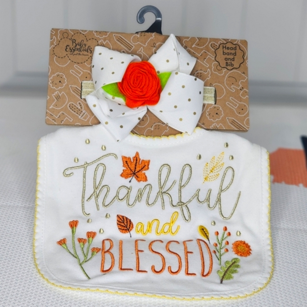 Thanksgiving Bib & Headband NB 2pc Set